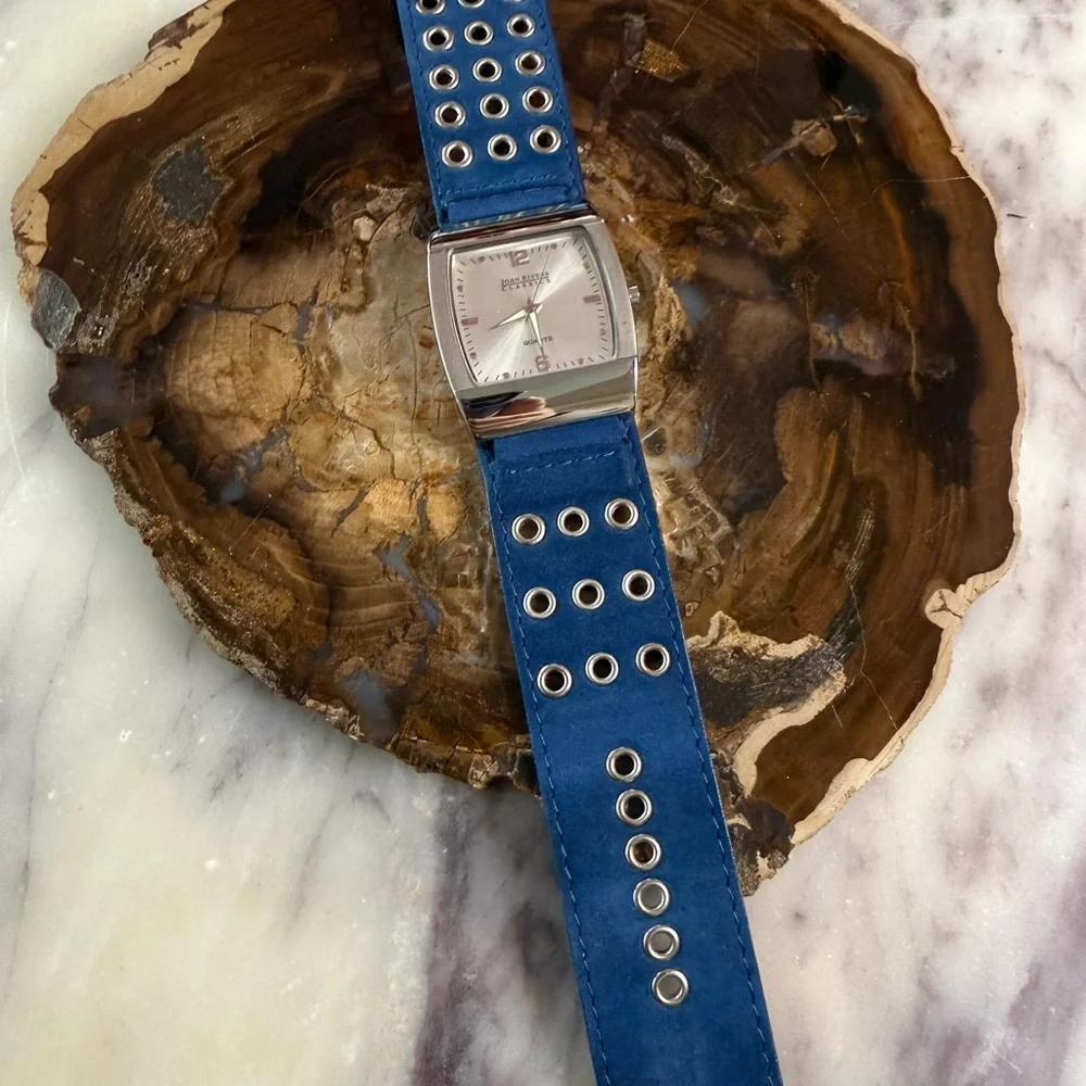 Joan Rivers Blue Suede Strap Watch with Silver-Tone Case